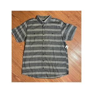 Rip Curl Shirt NWT XL Gray White Stripe Button-Up Casual Lightweight Linen Blend